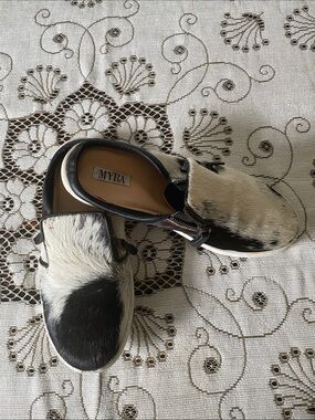 Myra Bag Black Genuine White Haircalf Backless Slip-On Sneaker Loafers OOAK